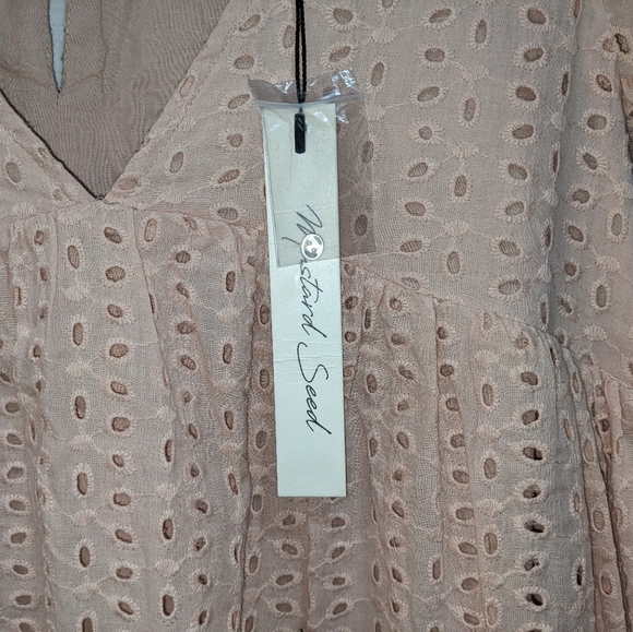 NWT Blush Pink Mustard Seed 100% Cotton Eyelet Babydoll Dress Romper Size M - Picture 6 of 11